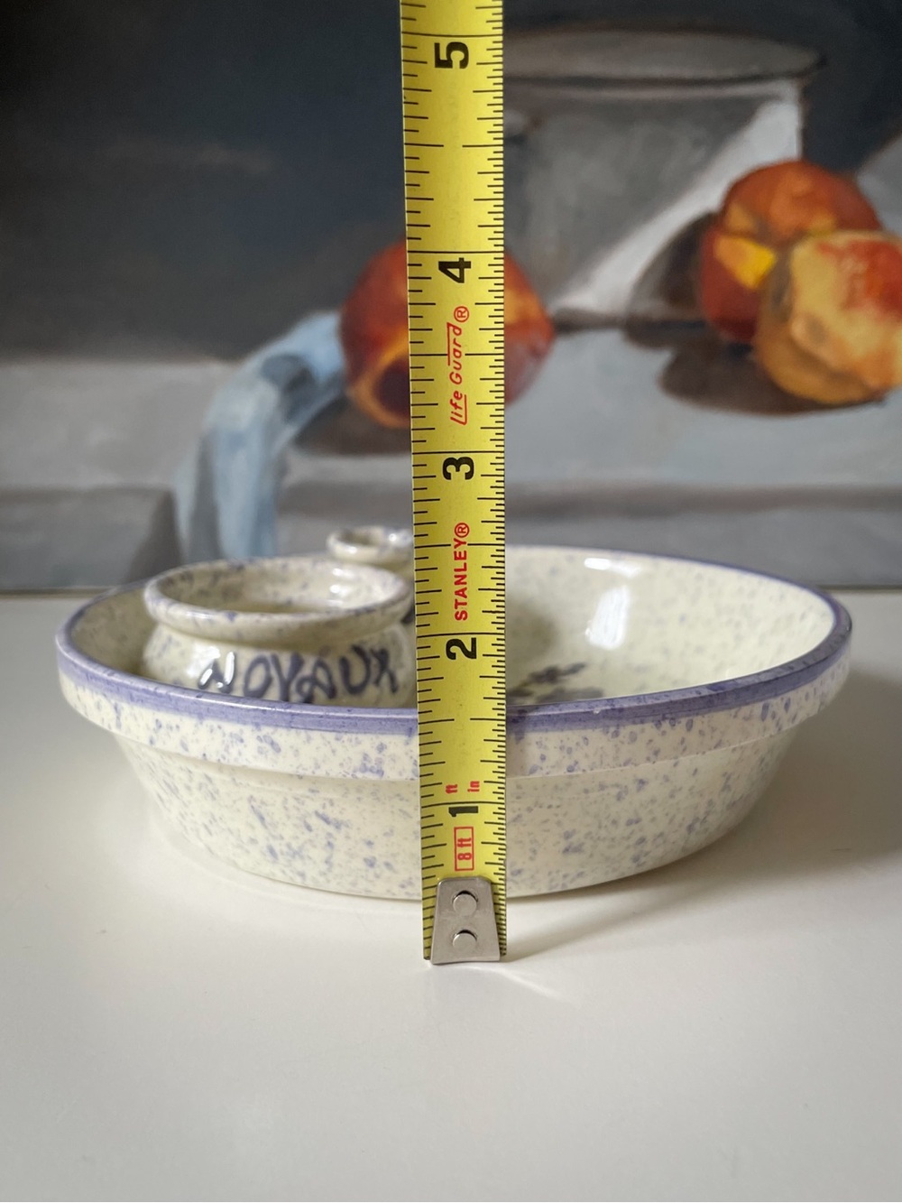 Handpainted Ceramic Olive Serving Dish Lavender Motif Pit Well Toothpick Holder - Picture 6 of 7